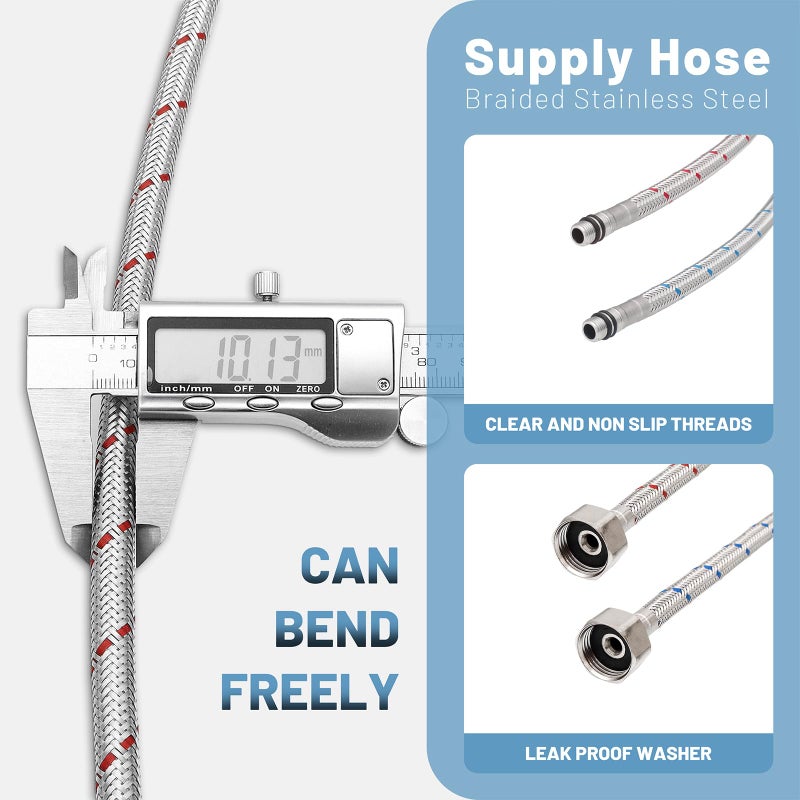 BWE 32-Inch Long Bathroom Kitchen Faucet Connector, Braided Stainless Steel Supply Hose 3/8-Inch Female Compression Thread x M10 Male Connector, x 2 Pcs (1 Pair) - Image 3